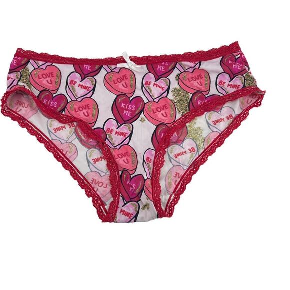 Splendies I Heart U Conversation Heart Red Lace Trim Panty Womens Size Small - Picture 1 of 6